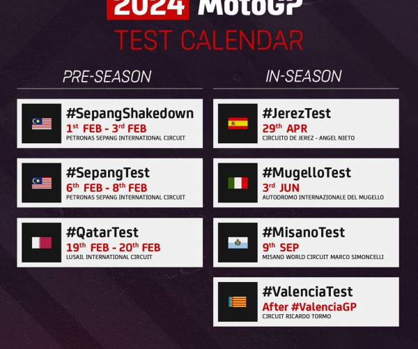 MotoGP confirma el calendario de Test 2024