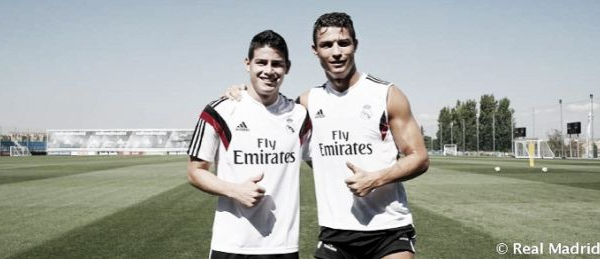 Cristiano Ronaldo e James Rodríguez treinam juntos pela primeira vez no Real Madrid