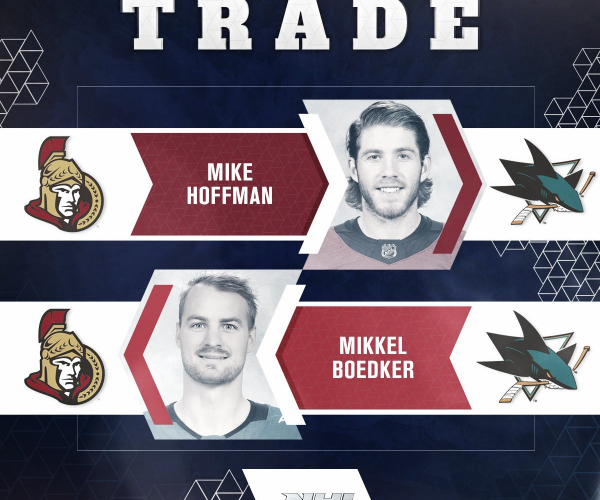 Ottawa Senators trade Mike Hoffman to San Jose Sharks for Mikkel Boedker