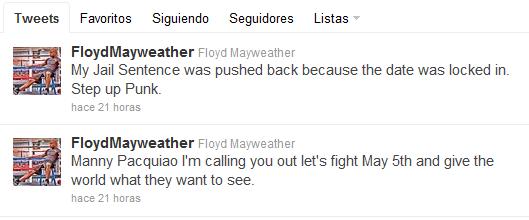 Mayweather reta a Pacquiao a través de su Twitter
