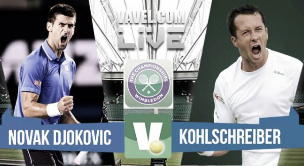 Risultato Djokovic - Kohlschreiber, primo turno Wimbledon 2015 (3-0)