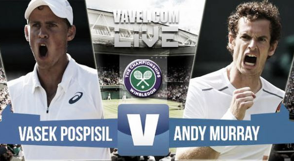 Risultato Pospisil - Murray 0-3, quarti di finale Wimbledon 2015 (4-6 5-7 4-6)