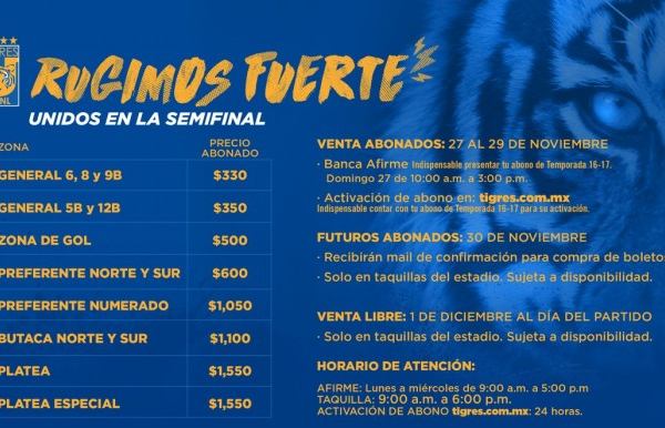 Tigres anuncia venta de boletos para semifinal