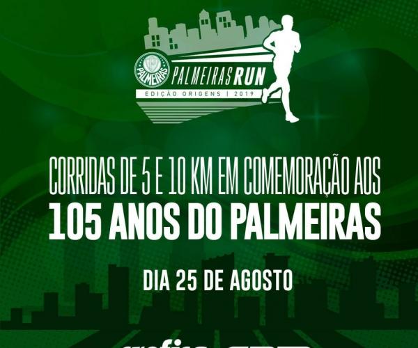 Para celebrar 105 anos do Palmeiras, torcedores vão participar de corrida de rua