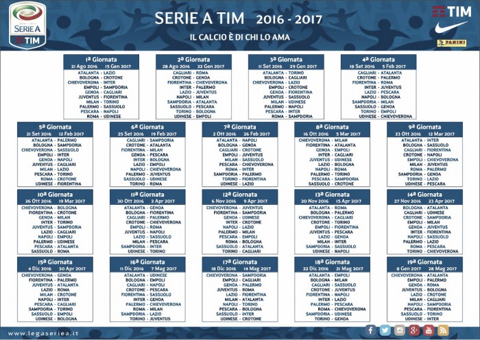 Serie A, svelato il calendario. Subito Juventus-Fiorentina alla prima giornata