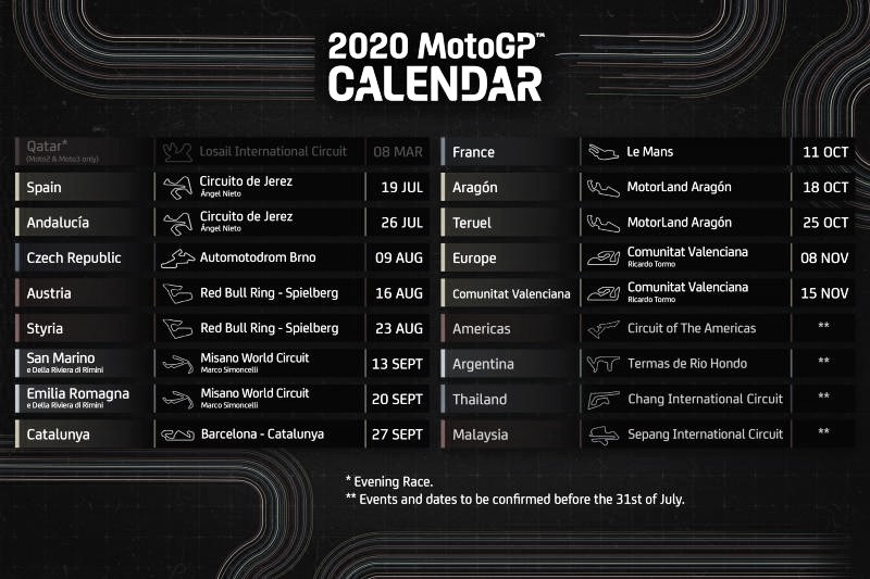 Calendario oficial MotoGP 2020, los motores empiezan a rugir