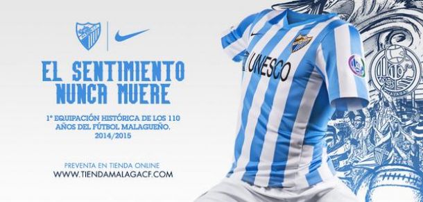 La camiseta del Málaga conmemora los 110 años de fútbol