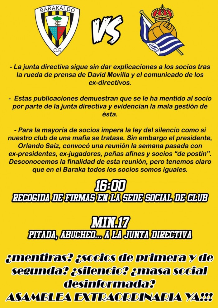 Aficionados del Barakaldo solicitan una junta extraordinaria Aficionados del Barakaldo solicitan una junta extraordinaria
