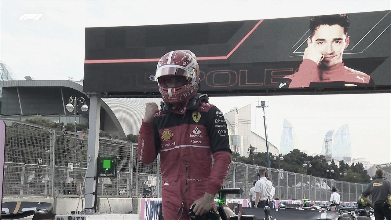 Leclerc se diz contente e surpreso com a pole em Baku: "Não esperava"