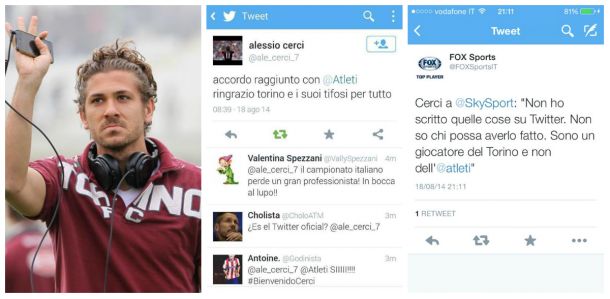 Cerci, Twitter e l'Atletico: mistero sul web