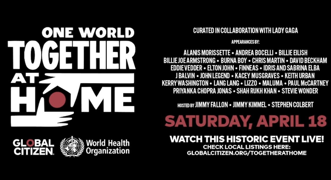 'One World: Together At Home': un evento especial para luchar contra el coronavirus con música 