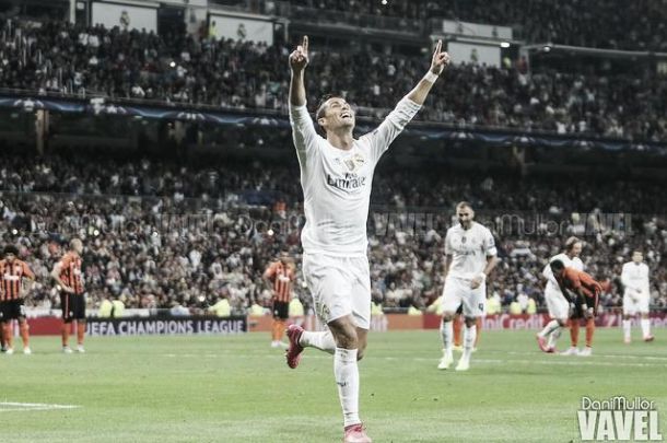 Cristiano Ronaldo celebra uno de los goles ante el Shakhtar Donestk