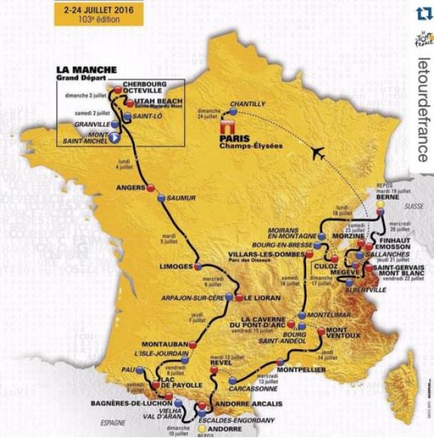Svelato il percorso del Tour de France 2016. Torna il Mont Ventoux, le Alpi dopo i Pirenei