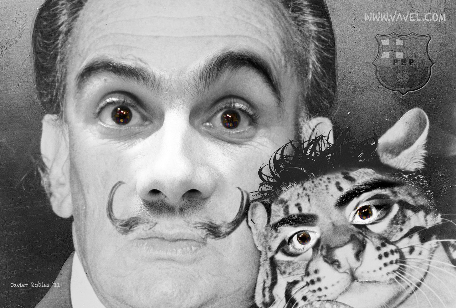 Descarga en alta resolución el Guardiola - Dalí de Vavel Magazine.  ¿Sabes quién es el gato de Pep?