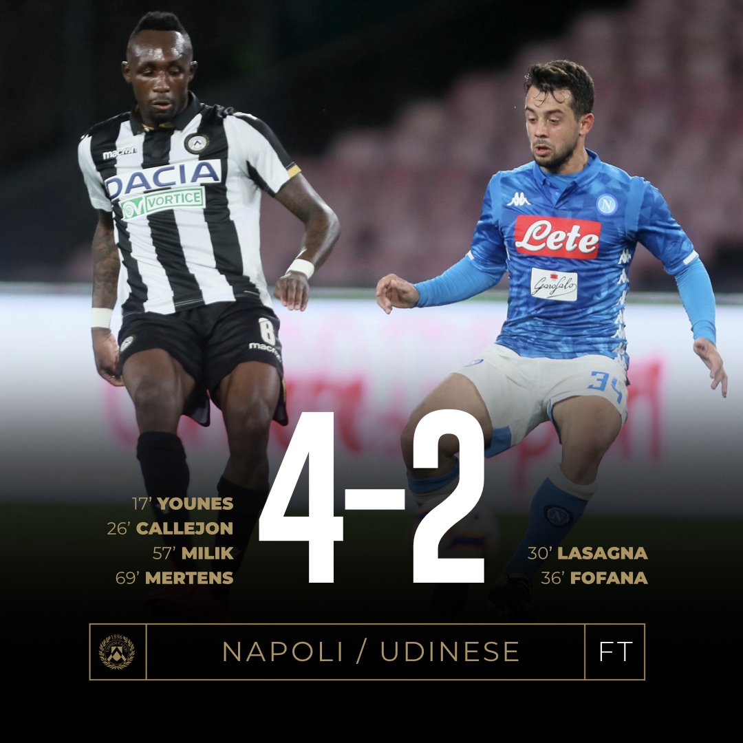 Serie A - L'Udinese ci mette tanto cuore, ma non basta, il Napoli è più forte (4-2)