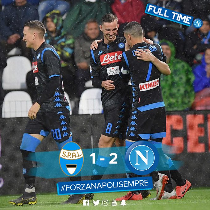 Serie A - Il Napoli batte un'arcigna SPAL: finisce 1-2 al "Mazza" di Ferrara