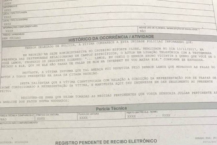 Bruno Vicintin registra boletim de ocorrência sobre ameaça de morte de Itair Machado