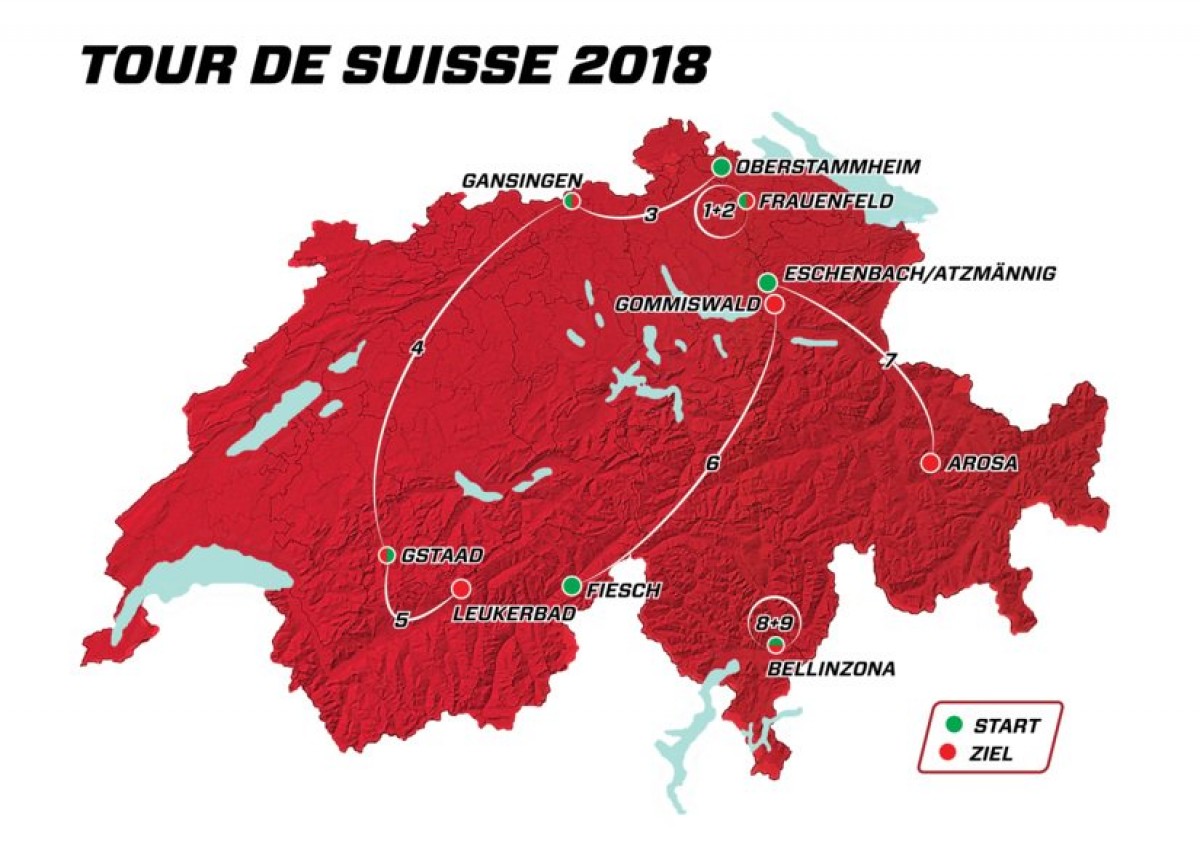 Giro di Svizzera 2018, il percorso tappa per tappa