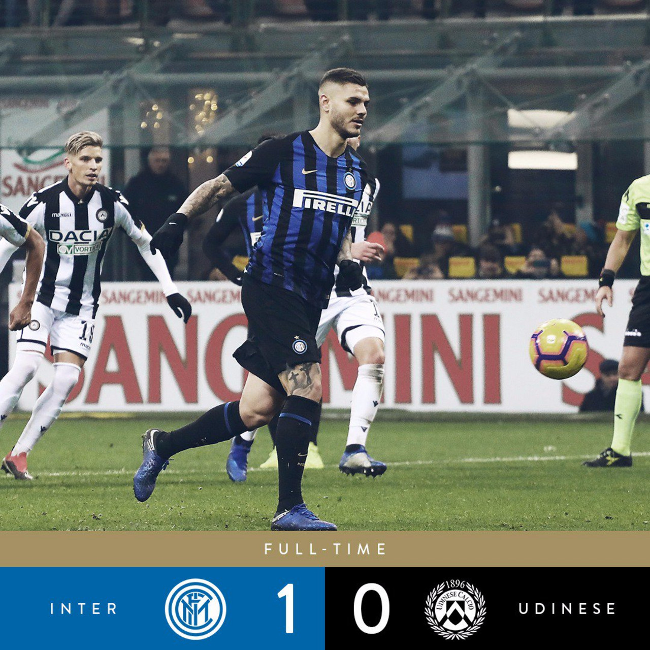 Serie A - Inutile il bunker dell'Udinese, Icardi di rigore regala tre punti all'Inter