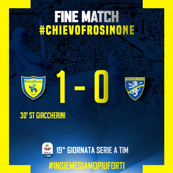 Serie A- Il Chievo batte il Frosinone e spera ancora. Ciociari battuti 1-0