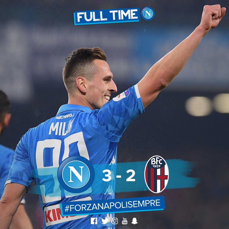 Serie A- La Juve chiama, il Napoli risponde e batte 3-2 il Bologna