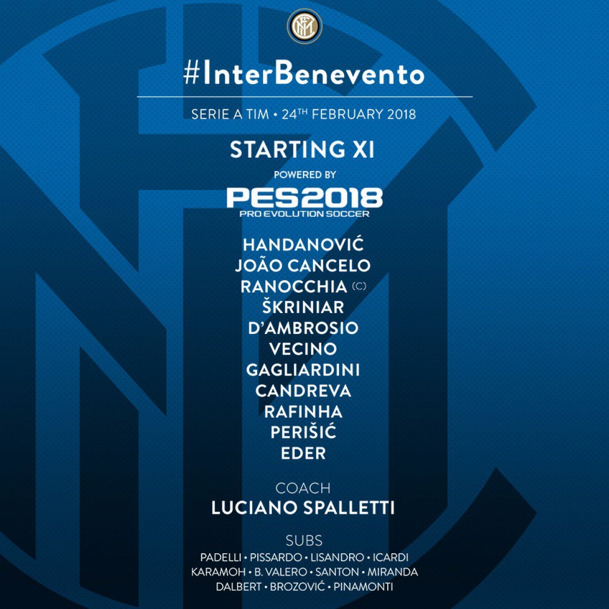 Serie A, le formazioni ufficiali di Inter Benevento