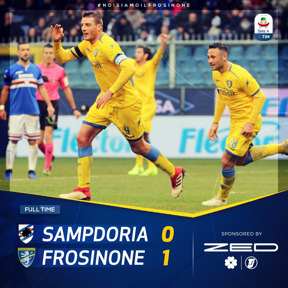 Serie A-La Sampdoria prende una brutta sconfitta contro il Frosinone a Marassi(0-1)