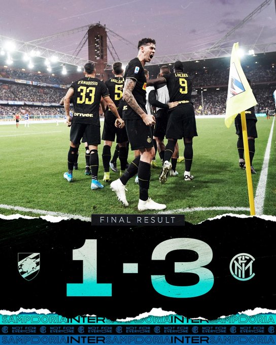 Serie A - L'Inter batte anche la Sampdoria e mantiene la testa del campionato (1-3)