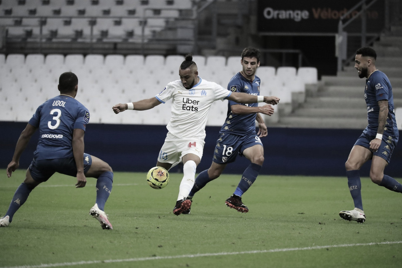 Em partida de poucas chances, Olympique de Marseille arranca empate do Metz no fim