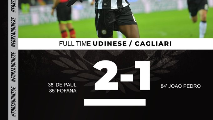 Serie A - L'Udinese batte il Cagliari per 2-1