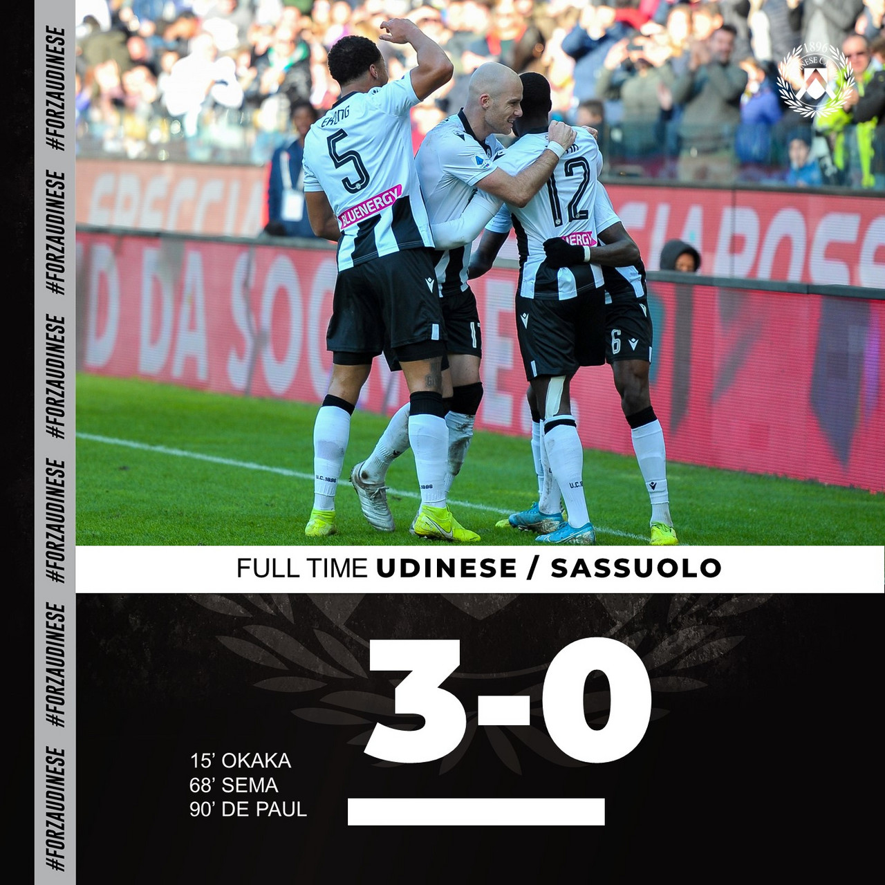 Show in Friuli: l'Udinese supera 3-0 un Sassuolo poco pungente