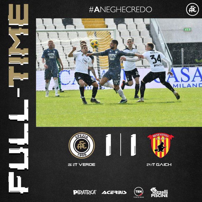 Il match-salvezza finisce in parità: 1-1 tra Spezia e Benevento