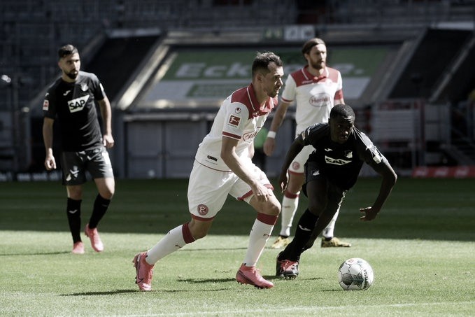 Em jogo movimentado e com expulsão, Fortuna Düsseldorf e Hoffenheim empatam pela Bundesliga
