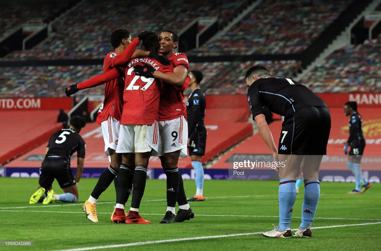 Manchester United 2-1 Aston Villa: United level on points with Liverpool at top of the table after they hang on for victory