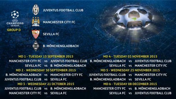 Grupo D da Champions League: Juventus, Manchester City, Sevilla e Borussia Mönchengladbach