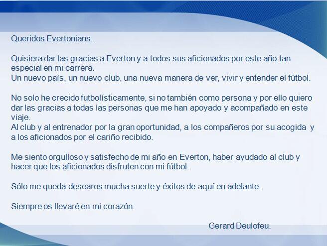 La carta de Gerard Deulofeu al Everton (FOTO: Twitter)