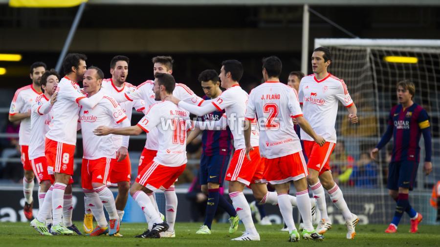Los jugadores festejan el gol de Nino frente al Barça B. (Fotografía: www.lfp.es).