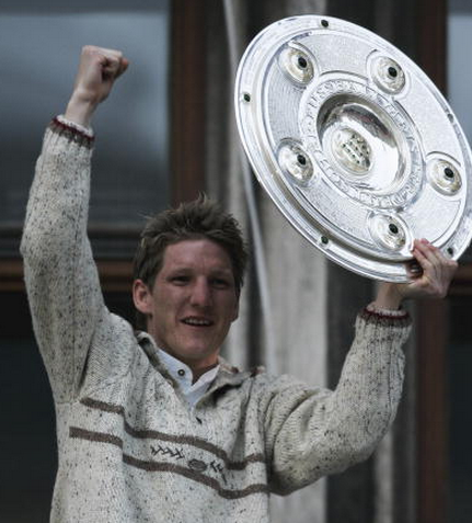 Schweinsteiger celebrating Bayern's Bundesliga triumph at their party celebration