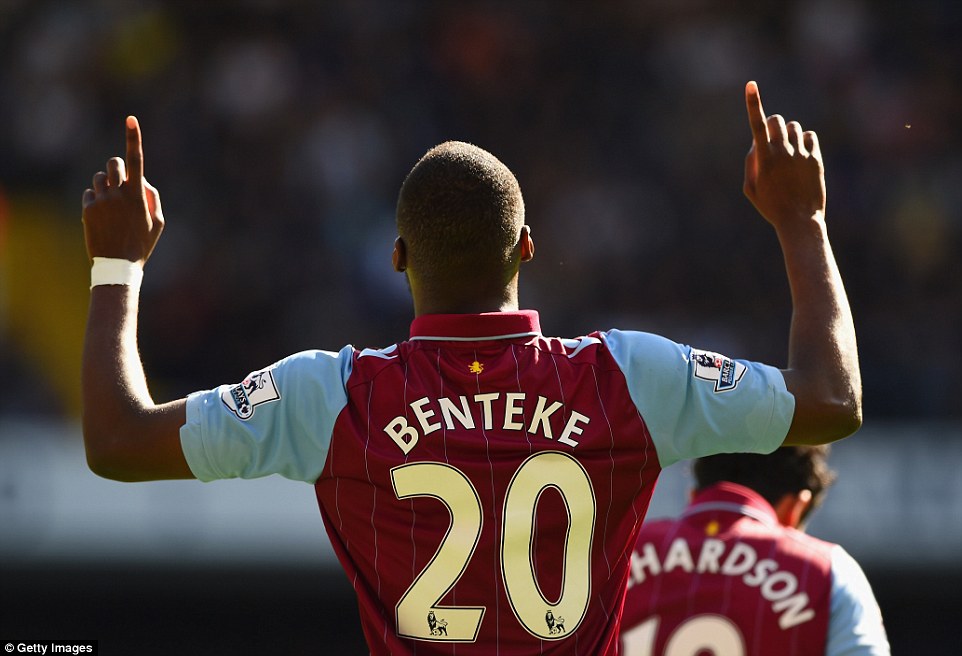 Benteke celebrates a strike against Tottenham Hotspur for Villa. (Picture: Getty Images) 