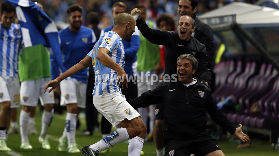 Amrabat celebra el gol que dio la victoria al Málaga CF en el último partido ante el Eibar (Foto: LFP)