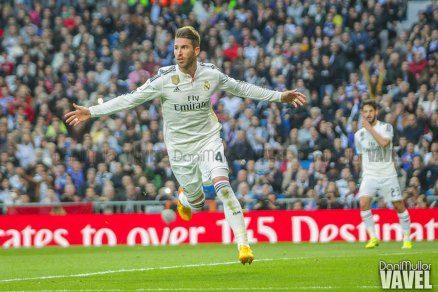 Sergio Ramos celebra el tanto del Real Madrid frente al Málaga