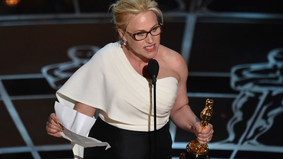 Patricia Arquette durante su discurso de aceptación del Oscar a mejor actriz secundaria