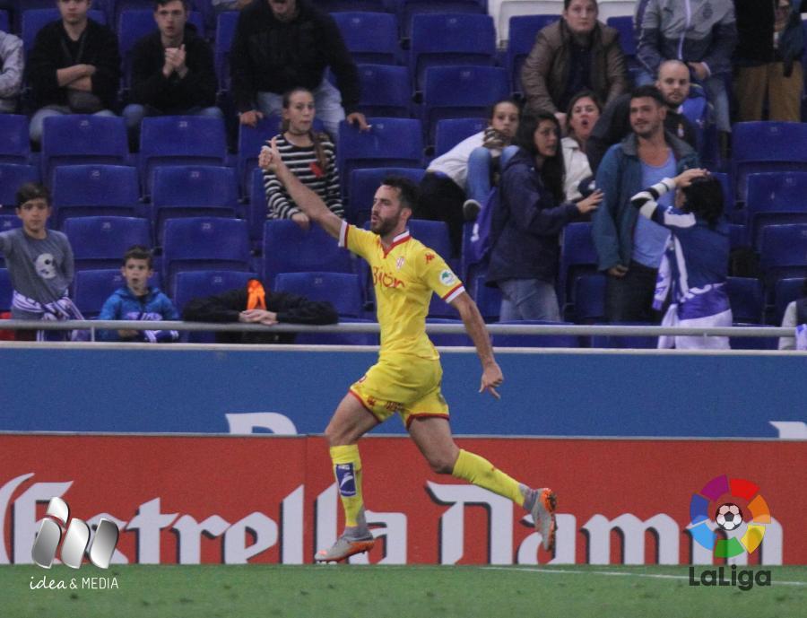 Álex Menéndez celebra un gol ante el Espanyol. Fotografía: LFP