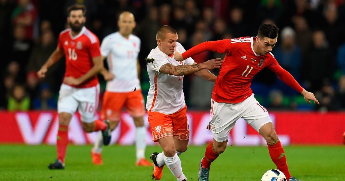 Tom Lawrence making his full debut for the Welsh national team (Photo: Getty)