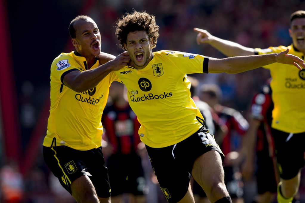 Gestede celebrates scoring for Villa on the opening day (photo: getty)