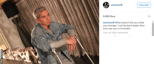Nasri's Instagram post, with an injury update (photo: BBC Sport)