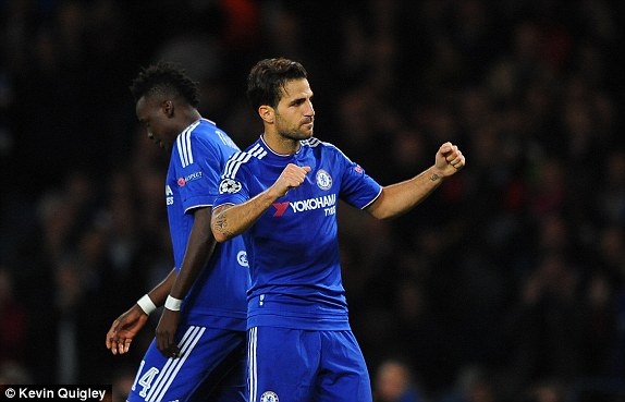 Fabregas celebrates scoring the fourth at Stamford Bridge (photo: kevin quigley)