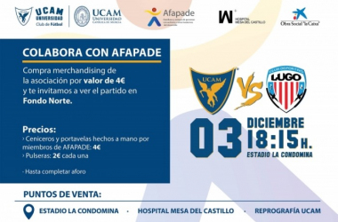 Colaboración solidaria entre UCAM Murcia y AFAPADE en el encuentro ante el Lugo
