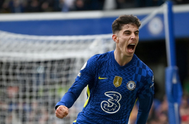 Kai Havertz celebrates as he finds the winner after a difficult week for Chelsea Football Club (Justin Setterfield/Gettty Images)