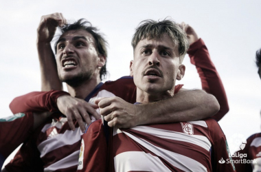 Ricard e Ignasi durante la celebración del 1-0. Foto: (LALIGA)